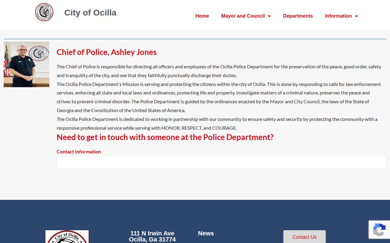 Irwin County Ocilla Police Department arrest records